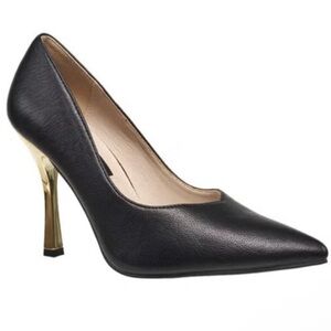 French Connection Black Heels with Metallic Gold Accent